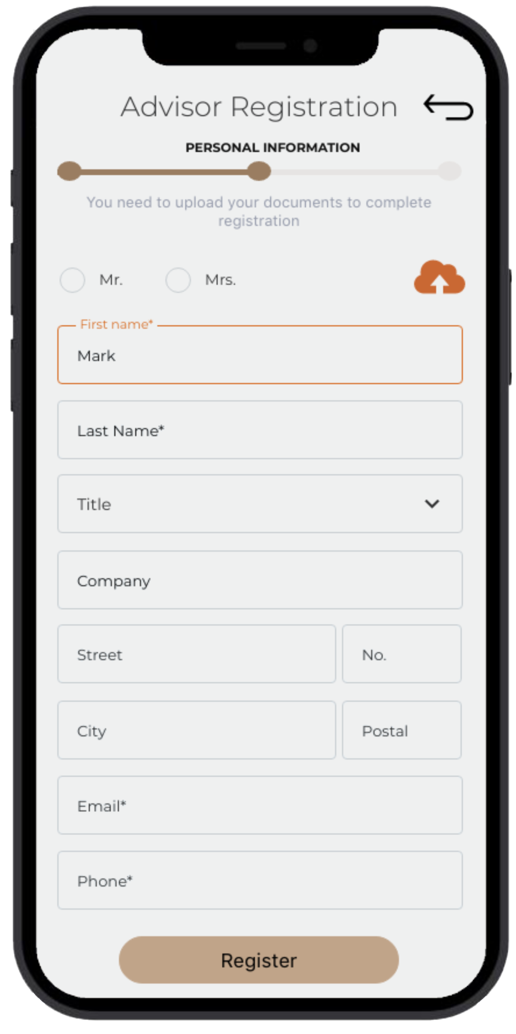 signup screen